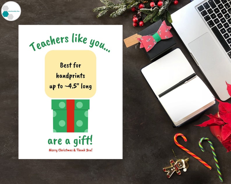 Preschool Teacher Christmas Gift Handprint Card, Toddler Teacher Gift, Daycare Teacher Gift, Teacher Thank You Card, Christmas Handprint image 5