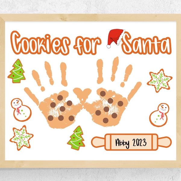 Cookies for Santa Handprint Art Craft, Christmas Handprint Craft Printable, Cookies for Santa Craft for Baby Toddler Kids Preschool Church