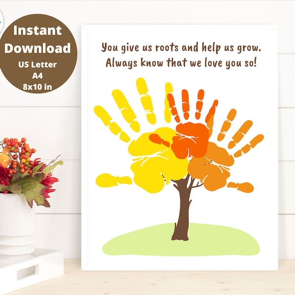 Grandparent Handprint Tree Art from Grandkids | Printable Grandparent Craft | DIY Grandparents Day Gift | Custom Grandparents Christmas Gift