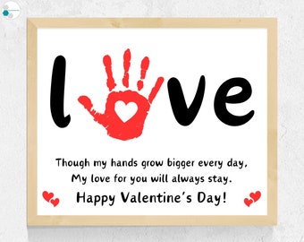Love Valentine&#39;s Day Handprint Craft, Love Handprint Art Valentines Day Poem, Toddler Preschool Daycare Baby Handprint Craft Love Valentine