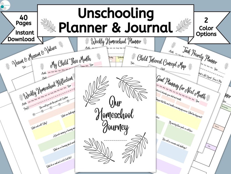 Unschool Planner Journal Printable, Unschooling Planner, Printable Unschooling Journal, Unschool Binder Pages, Unschool Reverse Planner image 1
