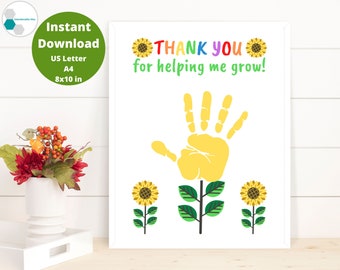 Grandparent Handprint Printable | Thank You For Helping Me Grow Handprint Art For Toddlers / Infants | Preschool / Daycare Thank You Craft