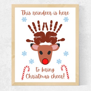 Reindeer Handprint Printable Craft | Christmas Craft for Infant Toddlers | Toddler Christmas Keepsake | Rudolph Reindeer Craft for Infants
