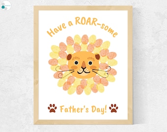 Father's Day Fingerprint Craft for Kids, Toddlers, Preschool, Lion Father's Day Craft, Printable Father's Day Gift from Kids, Toddlers, Baby