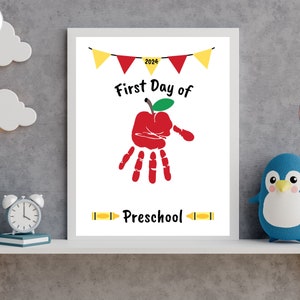 First Day of Preschool Handprint Craft Apple, Back to School Handprint Art, Back to Preschool Craft, 1st Day of Preschool Activity Printable image 7