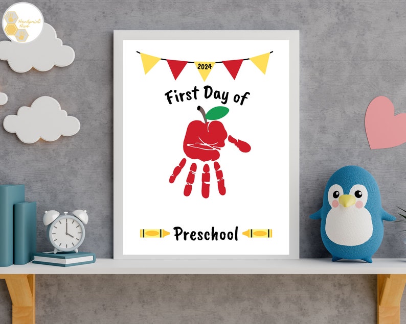 First Day of Preschool Handprint Craft Apple, Back to School Handprint Art, Back to Preschool Craft, 1st Day of Preschool Activity Printable image 7