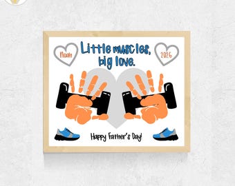 Manualidad imprimible con huella de mano para el Día del Padre, Regalo para papá musculoso, Regalo para papá de parte de su hijo pequeño, hija, bebé o preescolar, Regalo para papá aficionado al gimnasio y al fitness