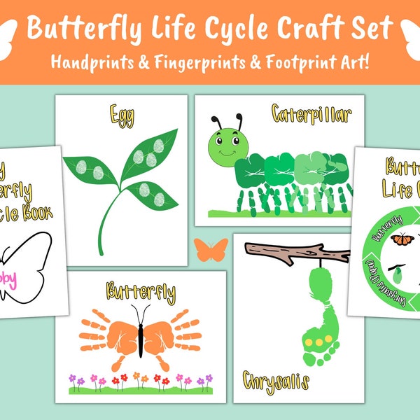 Butterfly Handprint Footprint Art Life Cycle Craft, Butterfly Handprint Art Craft for Kids Toddlers Preschool, Butterfly Life Cycle Craft