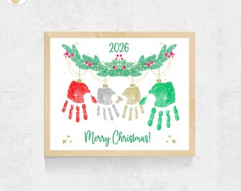 4 Kids Christmas Handprint Craft Gift, 4 Handprint Ornament 2026 Christmas Keepsake Gift