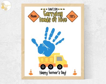 Truck Handprint Father's Day Craft for Toddlers Baby Kids, DIY Dad Daddy Grandpa Gift, Dump Truck Construction Handprint Printable Preschool