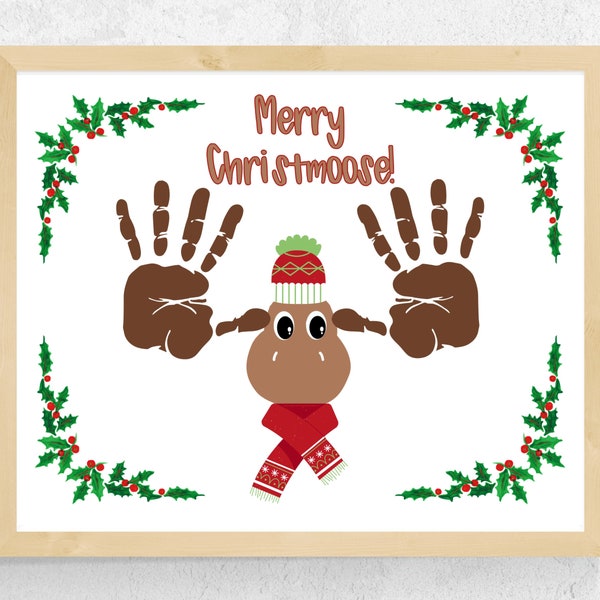 Christmas Moose Handprint Art Craft, Merry Christmoose Handprint Craft for Toddlers Baby Kids Preschool, Handprint Moose Craft for Toddlers