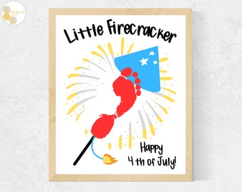 Firecracker July 4th Footprint Art Craft, Little Firecracker Footprint Fourth of July Craft for Toddlers Baby Preschool Daycare 4th of July