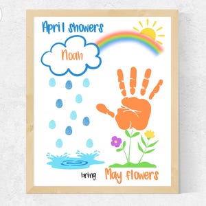April Showers Handprint Fingerprint Craft, April Showers Craft for Toddlers Preschool Daycare, Spring April Crafts, May Flowers Handprint