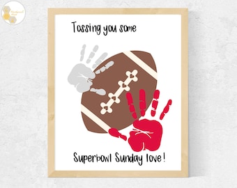Superbowl Handprint Art Craft, Superbowl Baby, 2025 Superbowl Sunday Activity for Kids Baby Toddler, Football Handprint Craft Printable Gift