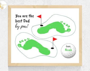 Best Dad By Par Footprint Art Craft Printable, DIY Father's Day Golf Gift from Baby Toddler Kids, Personalized Dad Golf Gift, Dad Birthday