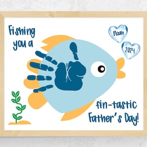 Fishing Father&#39;s Day Handprint Craft, Grandpa Papa Dad Daddy Handprint Art Craft for Toddler Baby Preschool, Fintastic Fish Handprint Craft