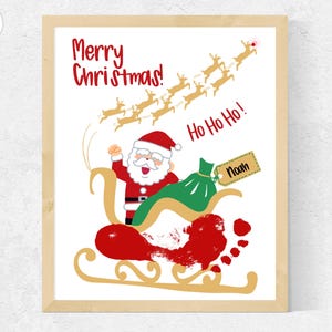 Schlitten Weihnachten Fußabdruck Art Craft Printable, Santa Fußabdruck Weihnachten Handwerk Kinder, Sentimentale Weihnachtskarte von Baby Kleinkind Vorschule