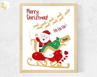 Christmas Footprint Art Craft Printable - Santa's Sleigh Chistmas Craft for Kids