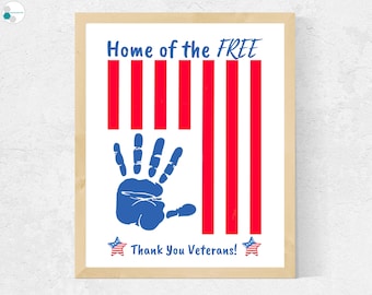 Veterans Handprint Craft from Kids | Printable Veterans Day Craft, Thank You Veterans Day Gift from Toddler Baby Kids, Veterans Day Card