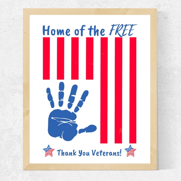 Veterans Handprint Craft from Kids | Printable Veterans Day Craft, Thank You Veterans Day Gift from Toddler Baby Kids, Veterans Day Card