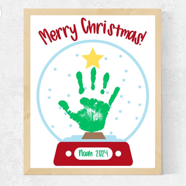 Christmas Snow Globe Handprint Craft, Christmas Handprint Art Craft for Toddlers Baby Preschool, Christmas Tree Handprint, Snow Globe Craft