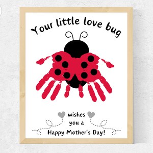 Manualidad con huellas de manos del día de la madre de Love Bug, manualidad con huellas de manos de Lady Bug para niños pequeños en edad preescolar, actividad artesanal con huellas de manos del día de la madre feliz