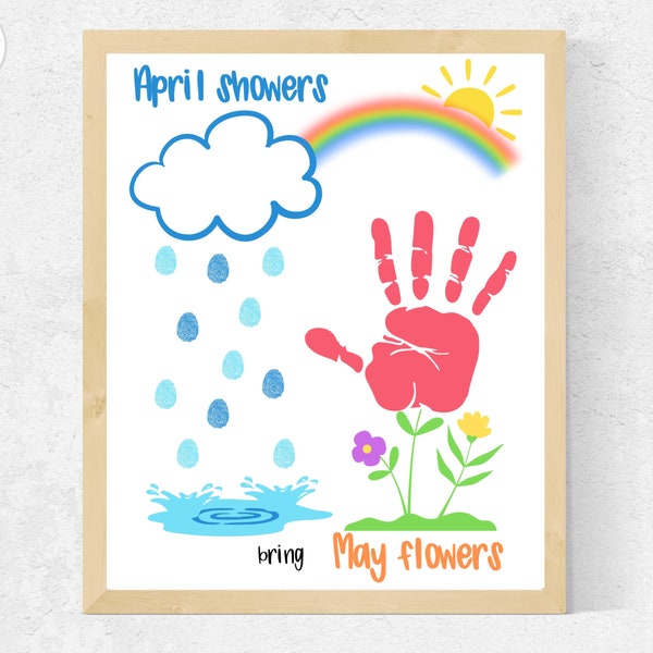 April Showers Handprint Art | Spring Handprint Craft for Toddlers, Preschool, Daycare | April Crafts for Toddlers | May Flowers Handprint