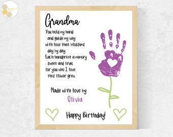 Grandma Birthday Handprint Art: Flower Poem Gift (Digital Download, PDF Files Included