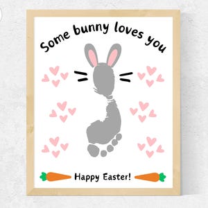 Lavoretto con impronte di piedi di Pasqua stampabili, lavoretto con impronte di piedi di coniglietto pasquale, lavoretto di Pasqua felice per bambini piccoli, bambini in età prescolare, neonati, asili nido