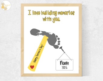Hammer Father's Day Footprint Craft Printable, Footprint Father's Day Gift Toddler Son Daughter Baby Preschool, Grandpa Dad Footprint Art