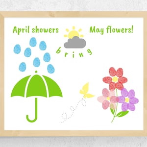 Spring Fingerprint Craft for Toddlers, Kids, Preschoolers, Kindergarten | April Showers Bring May Flowers Craft Art | Spring Preschool Craft