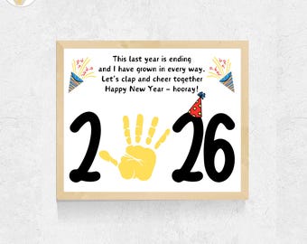 2026 New Years Handprint Art Poem, New Year Handprint Craft 2026 Handprint Poem Printable, New Year Craft for Toddlers Baby Kids Preschool