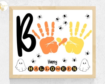 BOO Halloween Handprint Art Craft Printable, Happy Halloween Handprint Craft, Happy Halloween Craft for Kids Toddlers Baby Preschool Craft
