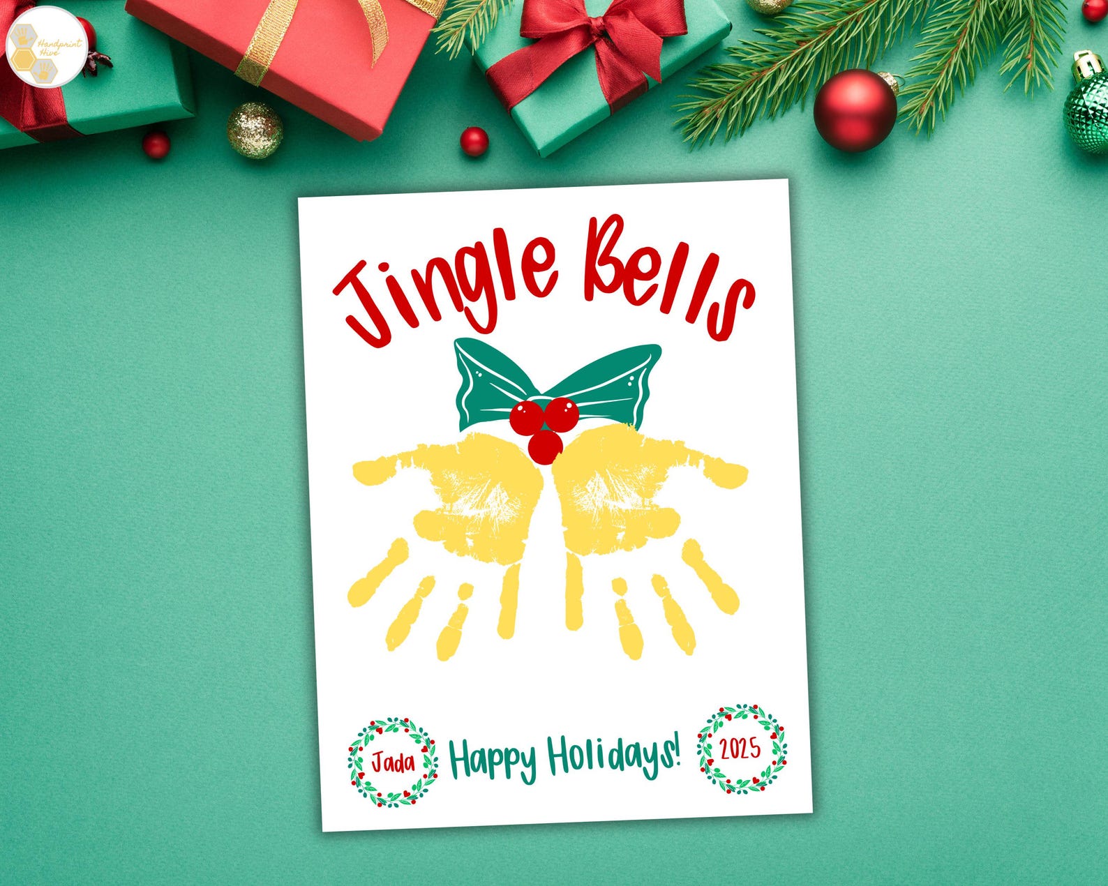 Handprint Bell Jingle Bells Handprint Art Craft, Christmas Happy Holidays Handprint ...