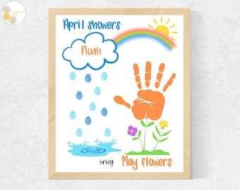 April Showers Handprint Art | Spring Handprint Craft for Toddlers, Preschool, Daycare | April Crafts for Toddlers | May Flowers Handprint