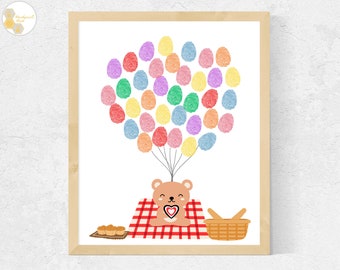 Fingerprint Teddy Bear Picnic Craft for Preschool Toddlers Babies, Teddy Bear Picnic Birthday Activity, Teddy Bear Fingerprint Craft