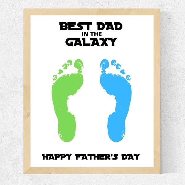 Footprint Best Dad in the Galaxy Father's Day Craft for Toddlers Baby Kids, DIY Dad Handprint Art Father's Day Gift, Geeky Dad Gift