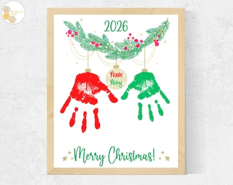2026 Christmas Handprint Craft 2 Kids Toddlers Twins, 2026 Handprint Christmas Gift from Siblings Kids, Christmas Handprint Card Preschool