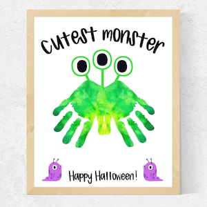 Monster Halloween Handabdruck Kunst Handwerk, Happy Halloween Footprint Art, Happy Halloween Handwerk für Kinder Kleinkinder Baby Vorschule Handwerk Monster