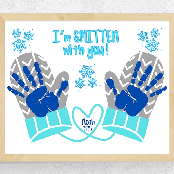 Winter Mittens Handprint Art Craft, Winter Handprint Craft for Toddlers Baby Kids Preschool, Snow Handprint Craft, Printable Winter Gift