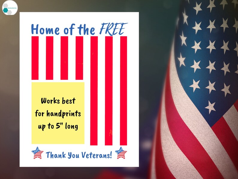 Veterans Handprint Craft from Kids | Printable Veterans Day Craft, Thank You Veterans Day Gift from Toddler Baby Kids, Veterans Day Card image 5