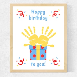 Manualidad con huellas de manos de cumpleaños, tarjeta con huellas de manos de feliz cumpleaños, manualidad de feliz cumpleaños para papá, mamá, abuelo, abuela, tío, tía, tarjeta de cumpleaños DIY