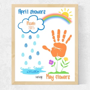 April Showers Handprint Art | Spring Handprint Craft for Toddlers, Preschool, Daycare | April Crafts for Toddlers | May Flowers Handprint