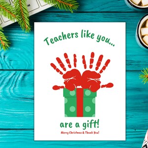 Preschool Teacher Christmas Gift Handprint Card, Toddler Teacher Gift, Daycare Teacher Gift, Teacher Thank You Card, Christmas Handprint image 6