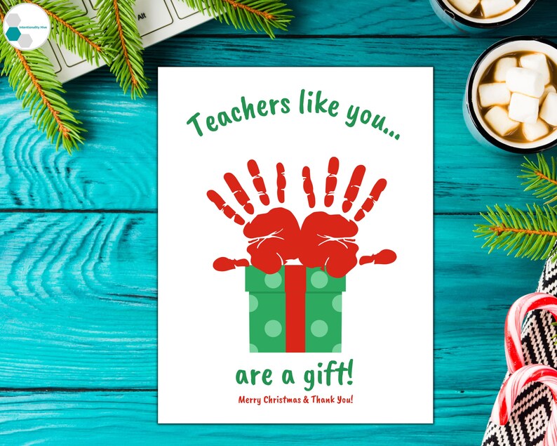 Preschool Teacher Christmas Gift Handprint Card, Toddler Teacher Gift, Daycare Teacher Gift, Teacher Thank You Card, Christmas Handprint image 6