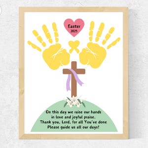 Poema de Pascua con huella de mano (2025), manualidad imprimible con huella de mano en forma de cruz de Pascua, manualidad religiosa cristiana de Pascua para niños pequeños, bebés, preescolares y iglesia.