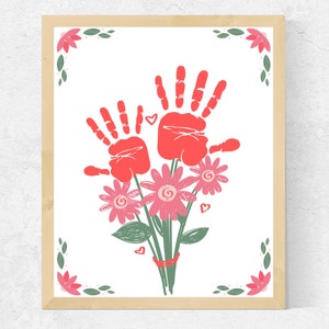 Blumen Valentinstag Handabdruck Basteln für 1, 2, 3 Kinder | DIY Valentinstag Handabdruck Kunst für Oma / Mama / Großeltern von Kleinkind / Baby / Kinder