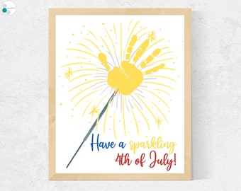 4th of July Handprint Art Craft, Sparkler July 4th Handprint Craft, 4th of July Craft for Toddlers Baby Preschool Kids Fourth of July Craft