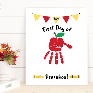 First Day of Preschool Handprint Craft Apple, Back to School Handprint Art, Back to Preschool Craft, 1st Day of Preschool Activity Printable image 6