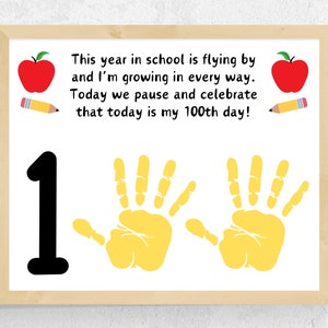 100 Days of School Handprint Art Poem, 100 Days Preschool Craft, 100 Days PreK Activity, 100th Day School Activity, 100 Days Handprint Poem